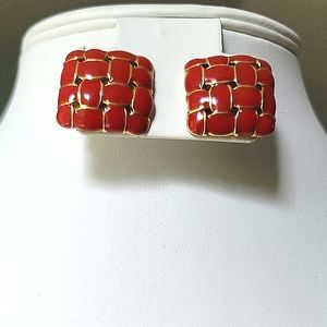 Vintage Red Clip Earrings